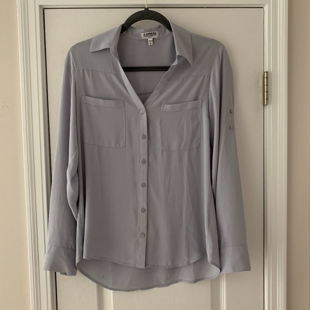 Pale Dusty Violet Chiffon, Button-Up Blouse